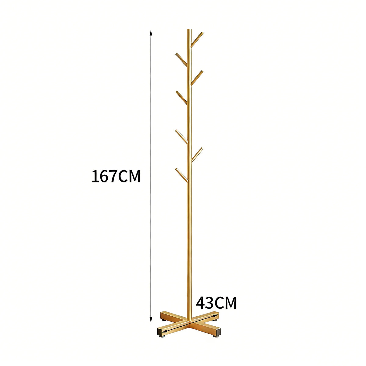 Porte-manteau sur pied en bois clair en forme d'arbre, hauteur 167 cm, base en croix de 43 cm