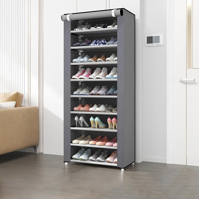 Armoire à chaussures en tissu gris avec housse anti-poussière – 10 niveaux