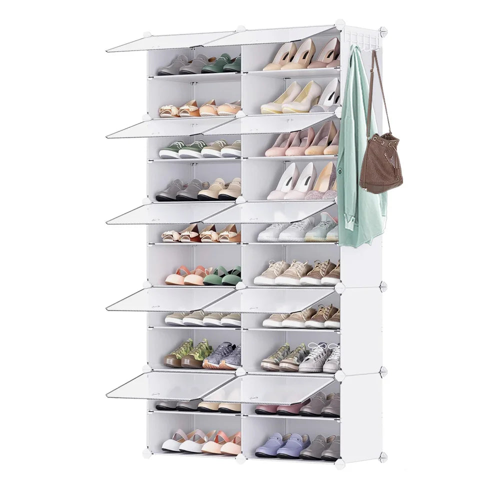 Meuble à chaussures modulable à portes transparentes – Blanc / 40 paires