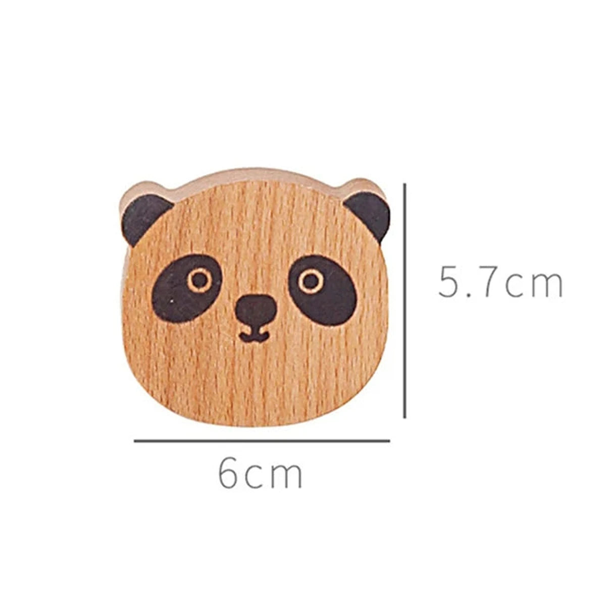 Patère murale en bois tête de panda, 6 x 5,7 cm