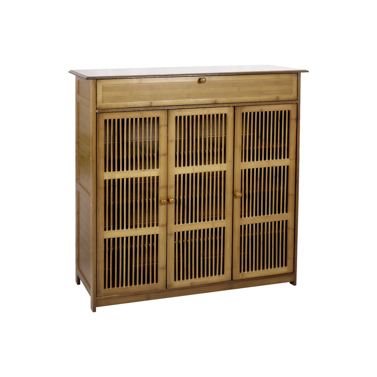 Armoire à chaussures en bambou 4 niveaux – 3 portes ajourées