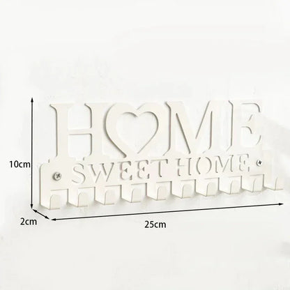 Porte-clés mural en fer « Home Sweet Home » – Blanc