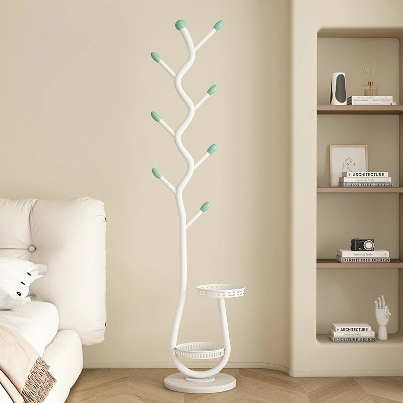 Porte-manteau sur pied arbre en métal avec plateau – Blanc