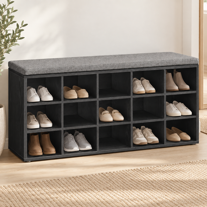 Banc à chaussures 15 compartiments avec siège rembourré – vue 2