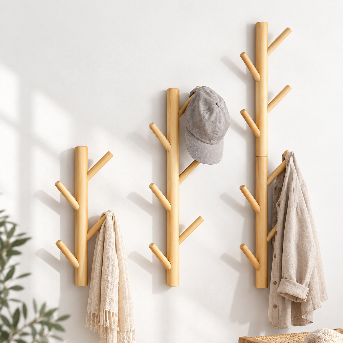 Porte-manteau mural en forme de branche – Bois, plusieurs finitions