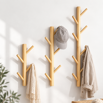 Porte-manteau mural en forme de branche – Bois, plusieurs finitions