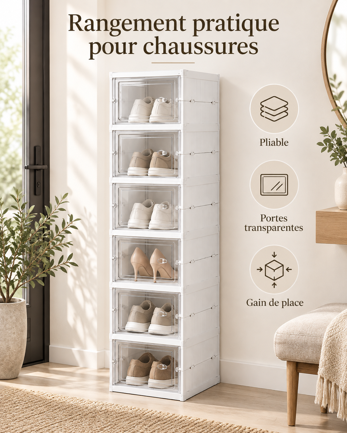Boîte de rangement chaussures pliable transparente – vue 4