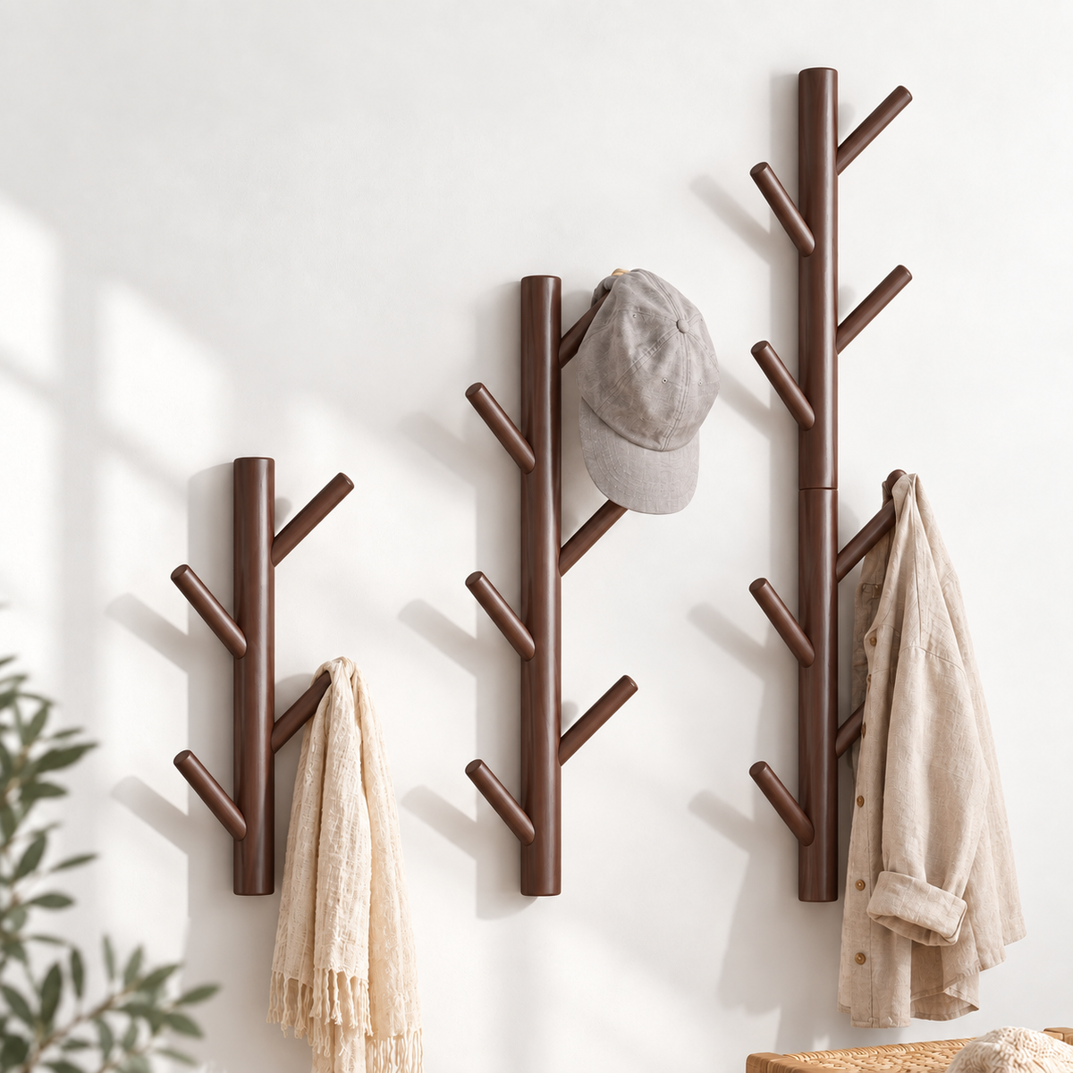 Porte-manteau mural en forme de branche – Bois, plusieurs finitions
