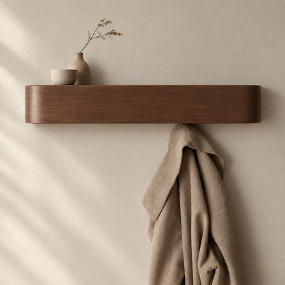 Étagère murale en bois avec porte-manteau à crochets cachés