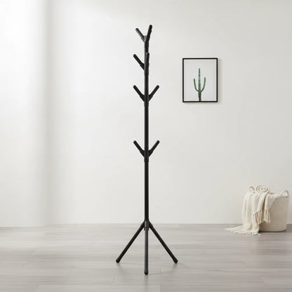 Porte-vêtements noir sur trépied en forme de branche d'arbre, branches en Y